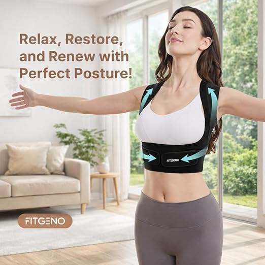 Fit Geno Posture Corrector for Women Invisilite: Invisible Lightweight Back Brace for Neck Shoulder & Upper Back Pain Relief - Improve Posture Correct Hunchback Slouching Under Clothes Small/Medium