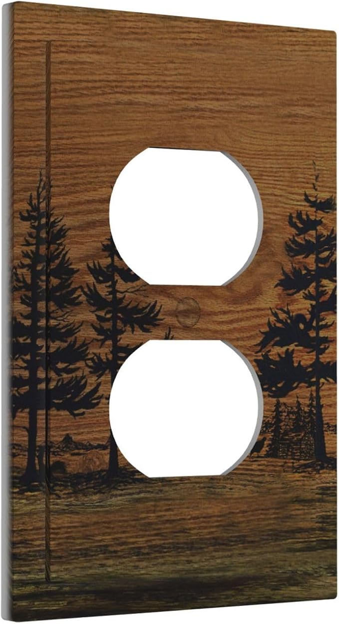 Outlet Covers Rustic Farmhouse Brown Board Pine Tree Wood Grain Decorative 1 Gang Duplex Light Switch Cover Plate Receptacle Wall Plate Electrical Switch Plate Covers for Bathroom Decor