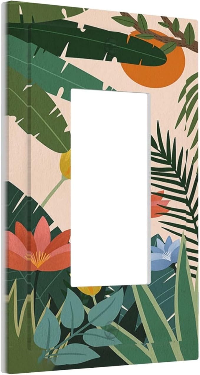 Decorative Outlet Covers Boho Tropical Plant Floral Pattern 1 Gang Single Rocker Light Switch Cover Plate Wall Plates GFCI Faceplate for Bedroom Cabin Decor
