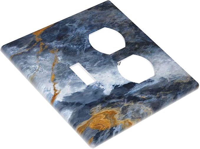 Decorative Outlet Covers Gold Dark Blue Gilt Haze Marble 2 Gang Duplex Light Switch Cover Plate Gfci Wall Plate Plug Switch Plate Covers for Bathroom Decor