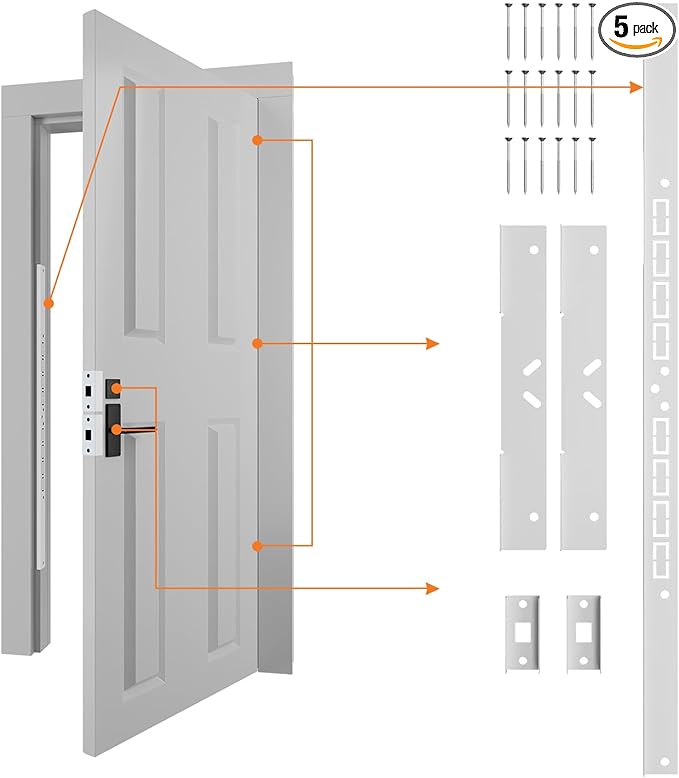 Door Armor MAX 5-Piece Kit - 46" Heavy Duty Steel Door Reinforcement System, Anti-Kick Security Plates for Jamb, Hinges & Lock, Easy 30-Min Install with Template, Corrosion Proof White