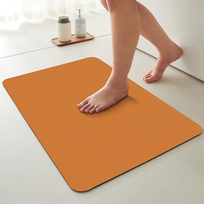 Bathroom Mat Quick Dry, Bathroom Rugs Non Slip Washable Thin Absorbent Bath Mat Fits Under Door Bathroom Floor Mat Perfect for Bath, Shower, or Sink 24"x48" Orange
