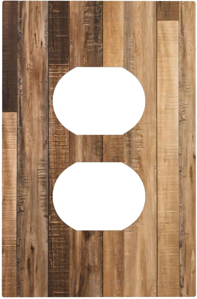 Rustic Brown Wood Splicing Vintage Dark Oak Print Outlet Covers 1 Gang Duplex Light Switch Cover Decorative Switch Plates Electrical Receptacle Faceplate Wall Plate for Farmhouse Home Decor
