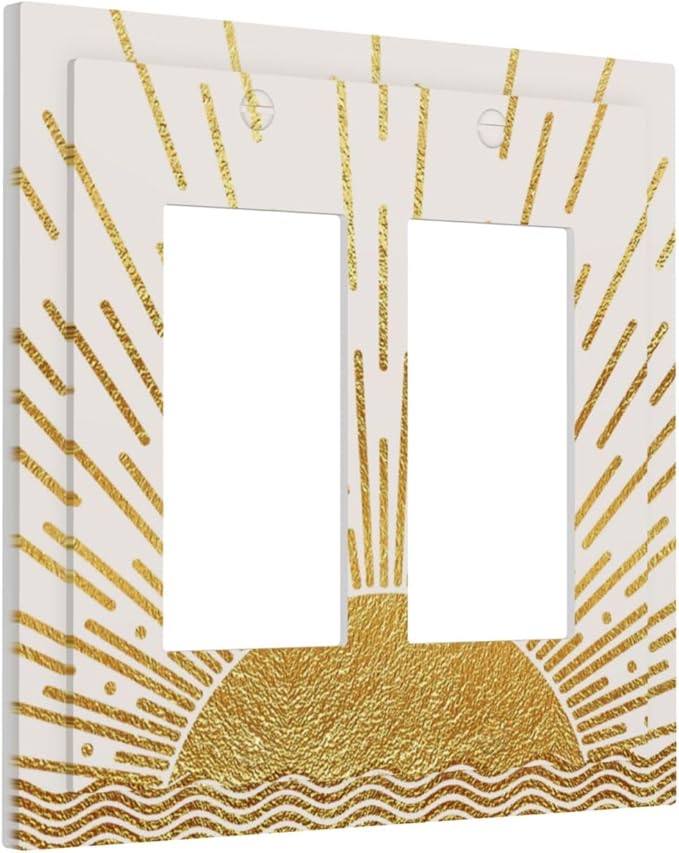 Mid Century Boho Golden Sun Sunrise Sunset Decorative Outlet Covers 2 Gang Double GFCI Rocker Electrical Wall Panels Light Switch Cover Plate for Bed Room Living Room Decor