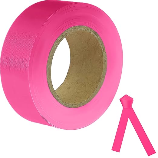 Pink Flagging Tape, 1-3/16" x 300' Survey Tape, Non-Adhesive, High Visibility, Multi-Use