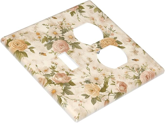 Wallplates Boho Vintage Roses Pink Red Yellow Bouquet Floral 1 Toggle 1 Duplex Switch Plate Electrical GFCI Faceplate Decorative Light Switch Covers for Bedroom living Room Decor