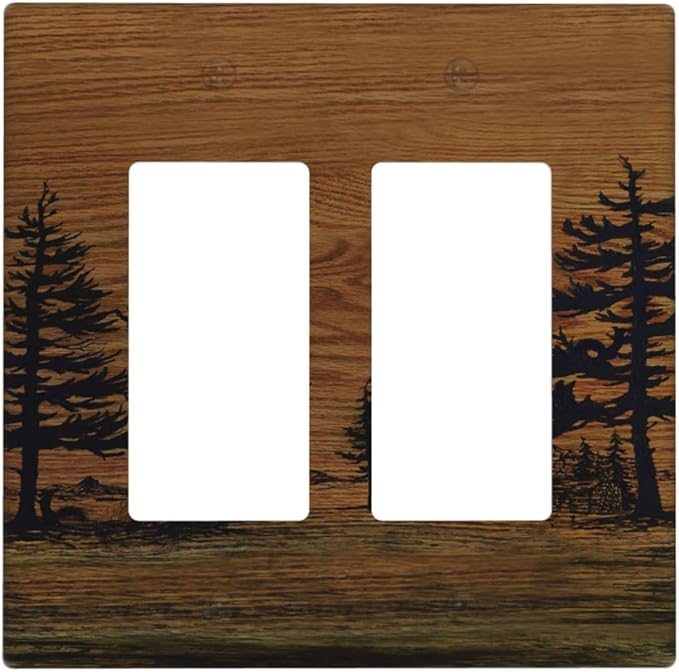 Decorative Outlet Covers Rustic Farmhouse Brown Board Pine Tree Wood Grain 2 Gang Light Switch Cover Plate Double Rocker Wall Plate Gfci Switch Plate Covers for Bathroom Decor