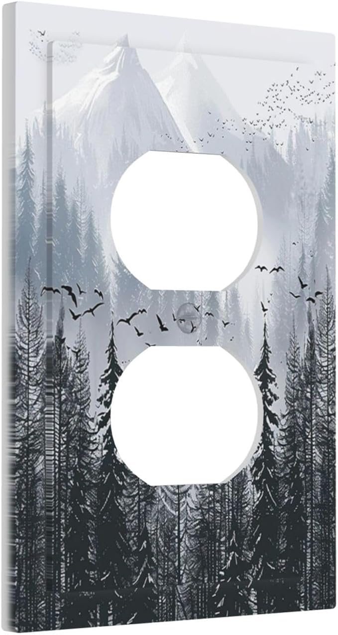 Misty Forest Nature Tree Mountain Birds Outlet Covers 1 Gang Duplex Light Switch Cover Decorative Switch Plates Electrical Receptacle Faceplate Wall Plate for Bed Room Living Room Decor
