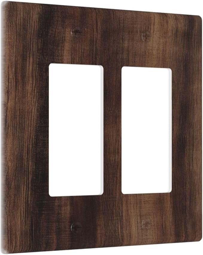 Decorative Outlet Covers Rustic Farmhouse Brown Wood Barn Door 2 Gang Light Switch Cover Plate Double Rocker Wall Plate Gfci Switch Plate Covers for Bathroom Decor