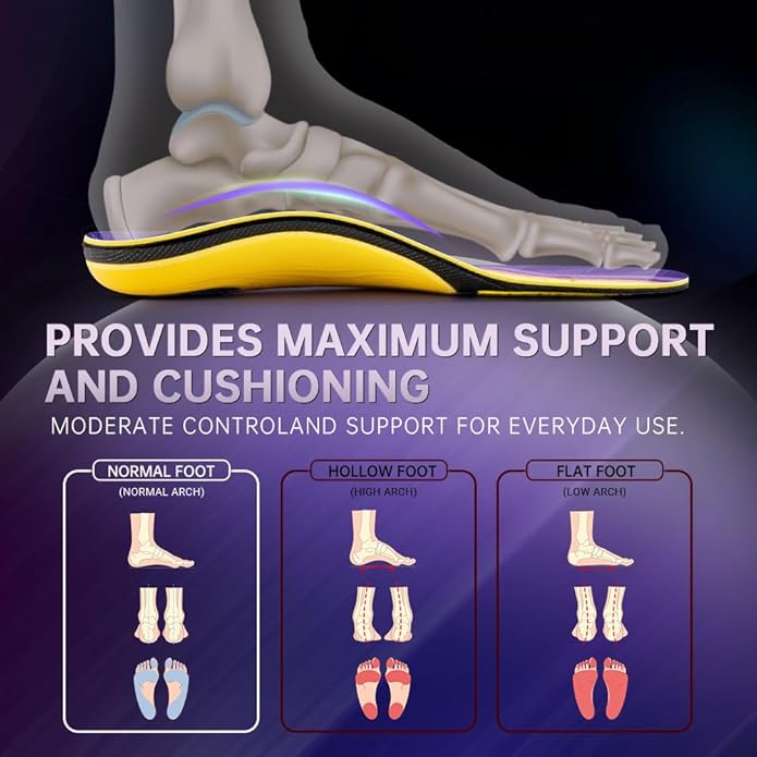 VALSOLE Heavy Duty Support Pain Relief Orthotics - 220+ lbs Plantar Fasciitis High Arch Support Insoles for Men Women, Flat Feet Orthotic Insert, Work Boot Shoe Insole, Absorb Shock with Every Step