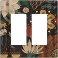 Boho Floral Tropical Leaves Double Rocker/Decora Outlet Covers Bohemian Flowers Botanical 2 Gang Artistic Light Switch Cover Decorative Gfci Wall Plate Electrical Switchplate for Bedroom Decor