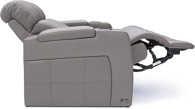 Seatcraft Kodiak Zero-Gravity CoolZero Italian Leather Home Theater Seating, Powered Headrest, Powered Lumbar, Powered Recline, Row of 2, Gray