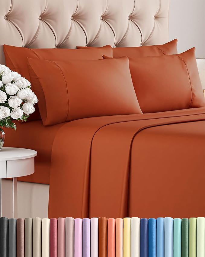 Full 6 Piece Sheet Set - Cooling & Breathable Bed Sheets - Hotel Luxury Bed Sheets for Women, Men, Kids & Teens - Bedding with Deep Pockets & Easy Fit - Soft and Wrinkle Free - Full Terracotta Sheets