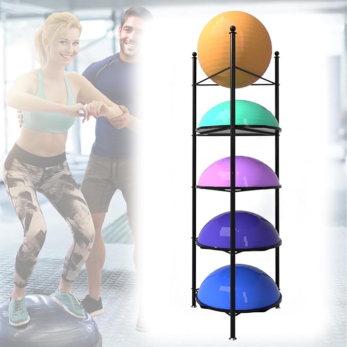 Balance Ball Half Rack 3/5 Tiers, iron Half Exercise Balls Holder for Half Ball & Yoga Ball, Home Gym Studios Standing Half Ball Balance Trainer Shelf