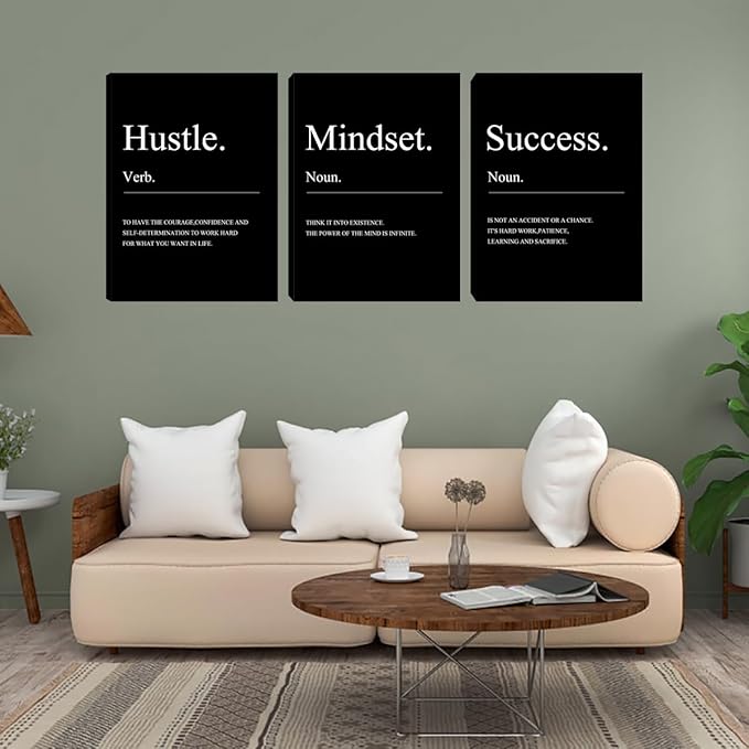 Unbruvo 3 Pieces Motivational Wall Decor-Inspirational Hustle Canvas Wall Art, Positive Affirmation Wall Decor for Living Room Bedroom Classroom Office(72" Wx36 H)