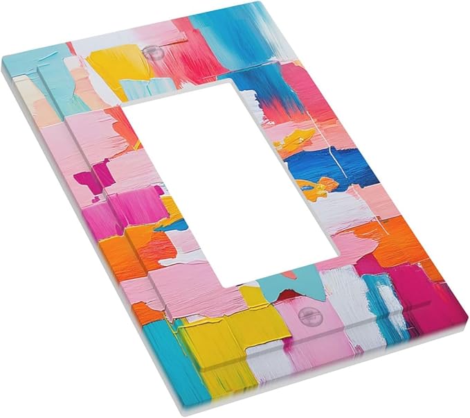 Decorative Outlet Covers Multicoloured Modern Watercolor Oil Painting 1 Gang Single Rocker Light Switch Cover Plate Wall Plates GFCI Faceplate for living Room Bedroom Decor