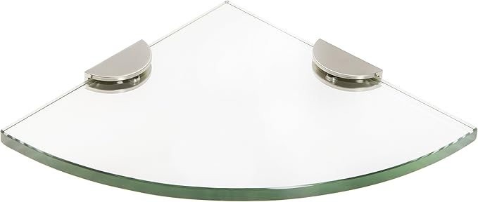 Spancraft Glass HRC6QR-BR Quarter Round Glass Shower Shelf with Half Round Clamp, Brushed Nickel Bracket, 6"