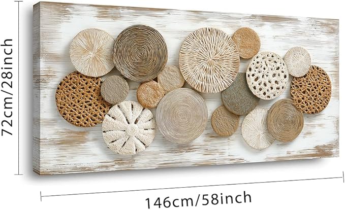 Brown Rattan Plates Canvas Wall Art for Living Room Painting Prints Beautiful Geometric Radial Geometry White Modern Artwork Office Bedroom Girls Decor Extra Large