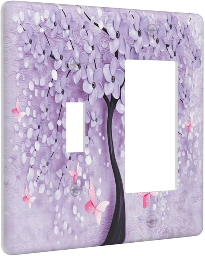 Light Switch Cover 3D Purple Tree 2 Gang Toggle Rocker Combo Wall Plates Decorative Switch Plates and Outlet Covers Receptacle Cover for Bathroom Bedroom Decor