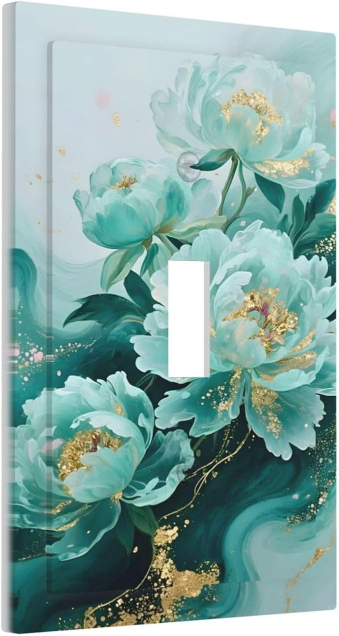 Decorative Light Switch Covers Gold Green Floral Gilt Marble Flower 1 Gang Light Switch Cover Plate Single Toggle Wall Plate Outlet Covers Wall Plate Dimmer Faceplate for Bathroom Decor