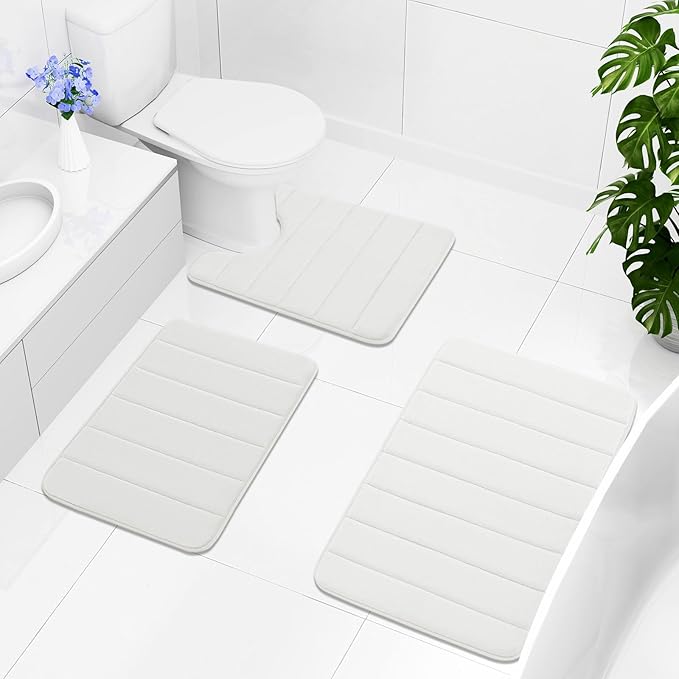 Buganda Memory Foam Bath Mat, 55" x 24", Ultra Soft and Non-Slip Bathroom Rugs, Water Absorbent and Machine Washable Bath Rug Runner for Bathroom, Shower, and Tub, Ivory