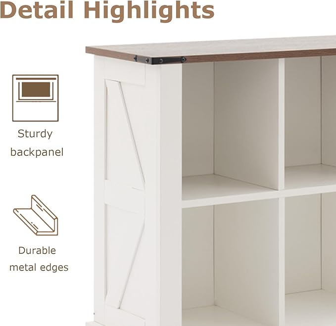 6 Cube Bookcase, Wooden Cube Storage Organizer Shelf, White Horizontal Book Shelf with LED Lights, Freestanding Display Cabinet for Living Room, Hallway TV Stand for Entryway