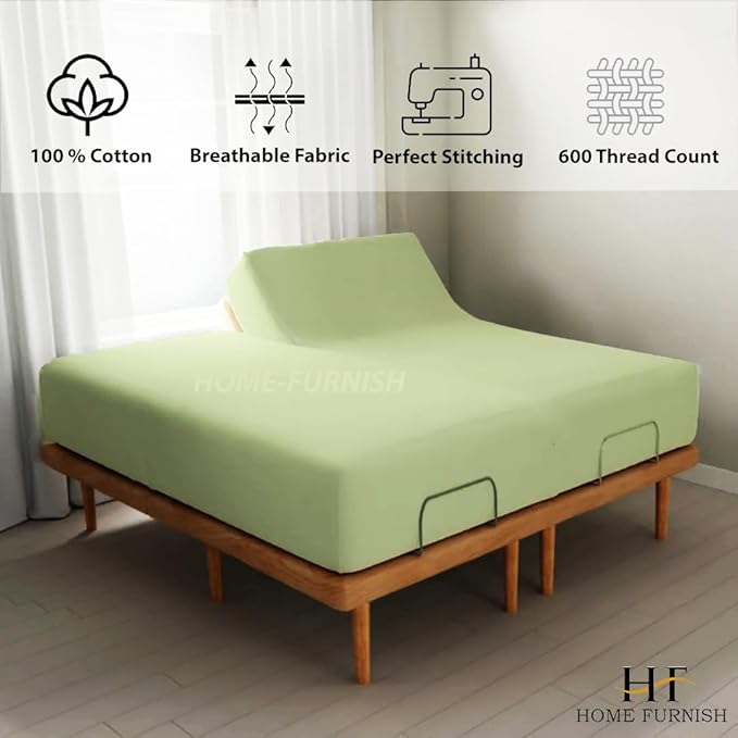 Top Split King Fitted Sheet Only for Adjustable beds, Split Down 28 inches from The Top, 600 Thread Count 100% Cotton Half Split Flex Head Fitted Sheet for Sleep Number Beds, Sage