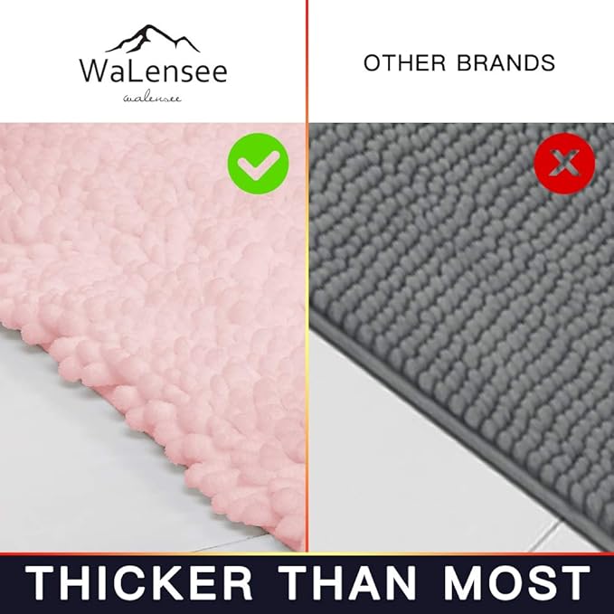 Walensee Bathroom Rug 2 Pieces Set Non Slip Bath Mat (20"x32" Plus 20"x32" Blush) Water Absorbent Super Soft Shaggy Chenille Machine Washable Dry Extra Thick Perfect Carpet for Shower Floor