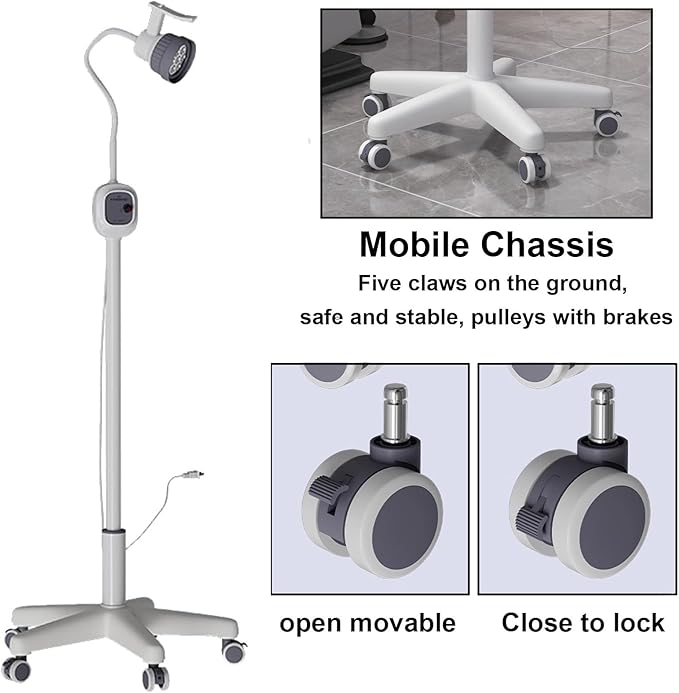 Surgical Examination Lamp, 360° Rotation Floor Stand Type Lamp, Medical Exam Light Dimmable Floor Stand Type Wheels Rolling Base