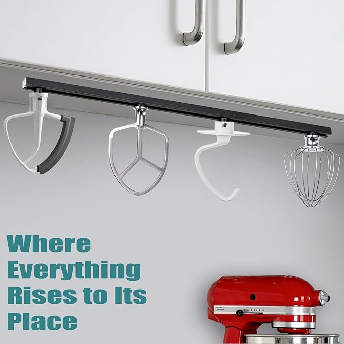 Metal Stand Mixer Attachment Holders Adjustable, Compatible with Kitchen Aid 4.5-6QT Mixers Accessories, Organize 4 Mixer Attachments for Kitchen Storage Organization Space Saver (Black)