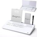 TOWON Small Tilted Desktop Glass Whiteboard, Notepad Computer Keyboard Stand with Dry Erase Board Surface, Desk Organizers with Accessories for Office, Home, School Supplies, White, 17 x 6 Inches