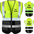 YOWESHOP High Visibility Safety Vest Custom Your Logo Protective Workwear 5 Pockets With Reflective Strips Outdoor Work Vest (3XL, Yellow Black Luminous)