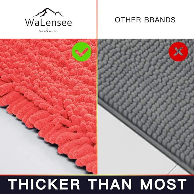 Walensee Large Bathroom Rug Non Slip Bath Mat (72x24 Inch Coral) Water Absorbent Super Soft Shaggy Chenille Machine Washable Dry Extra Thick Perfect Absorbant Best Plush Carpet for Shower Floor
