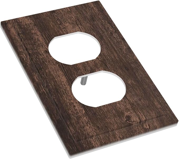 Outlet Covers Rustic Dark Brown Wood Grain 1 Gang Duplex Wall Plate Decorative Switch Plates Electrical Receptacle Faceplate Light Switch Cover for Farmhouse Bedroom Decor