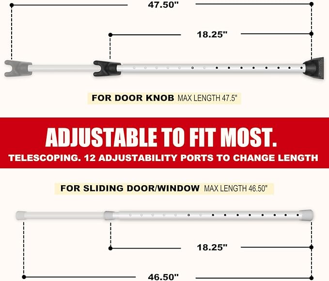 Door Security Bar & Portable Door Lock with Alarm (White) – High-Grade Iron Door Jammer & 130dB Alarm for Home, Apartment, Hotel & Travel Safety – (Black)