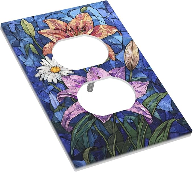 Outlet Covers Vintage Colorful Flower Oil Painting Style 1 Gang Duplex Wall Plate Decorative Switch Plates Electrical Receptacle Faceplate Light Switch Cover for Bedroom Bathroom Decor