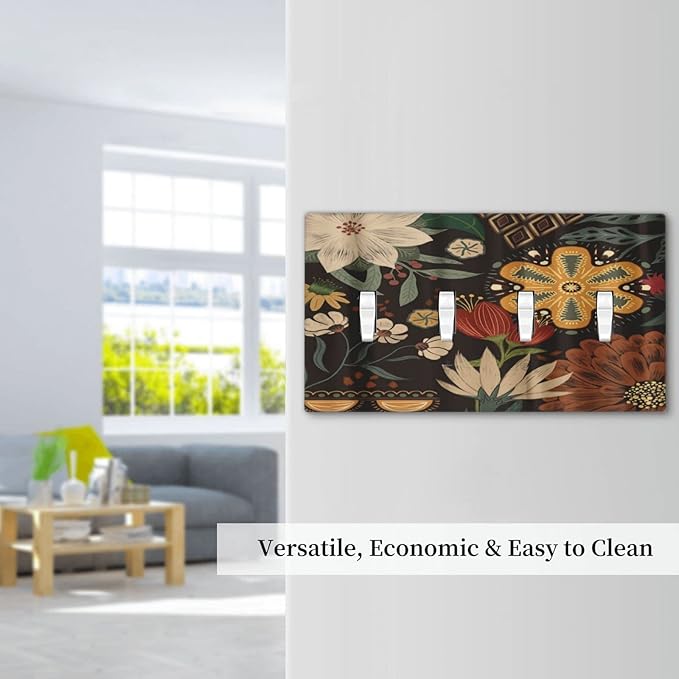 Boho Floral Tropical Leaves Quad Toggle Artistic Light Switch Covers Decorative Bohemian Flowers Botanical 4 Gang Wall Plates Cover 4 Hole Electrical Device Switchplates for Country Bathroom