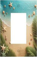 Decorative Outlet Covers Summer Beach Themed Starfish Seashells 1 Gang Single Rocker Light Switch Cover Plate Wall Plates GFCI Faceplate for Bedroom Bathroom Decor