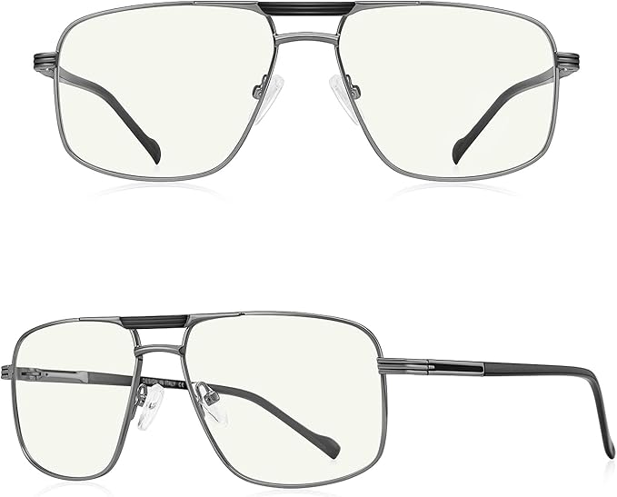 Reading Glasses for Men Square Double Bridge Blue Light Blocking Computer Readers