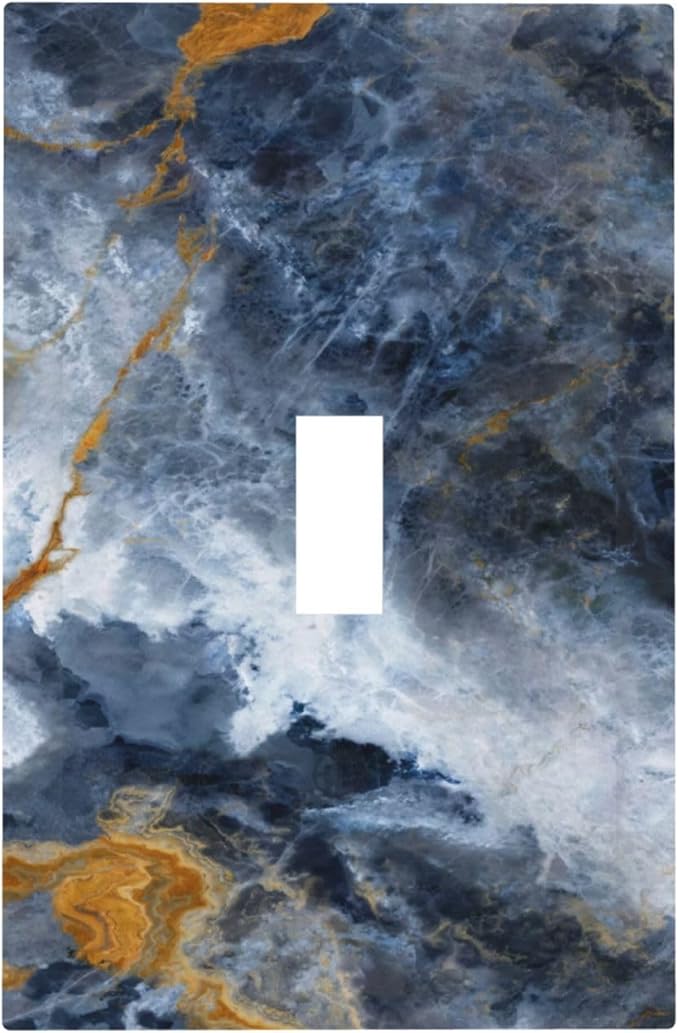 Gold Dark Blue Gilt Haze Marble Light Switch Covers Decorative Single Toggle Wall Plate Dimmer Switchplate Cover 1 Gang Unbreakable Polycarbonate Replacement Faceplate Covers for Bathroom Decor