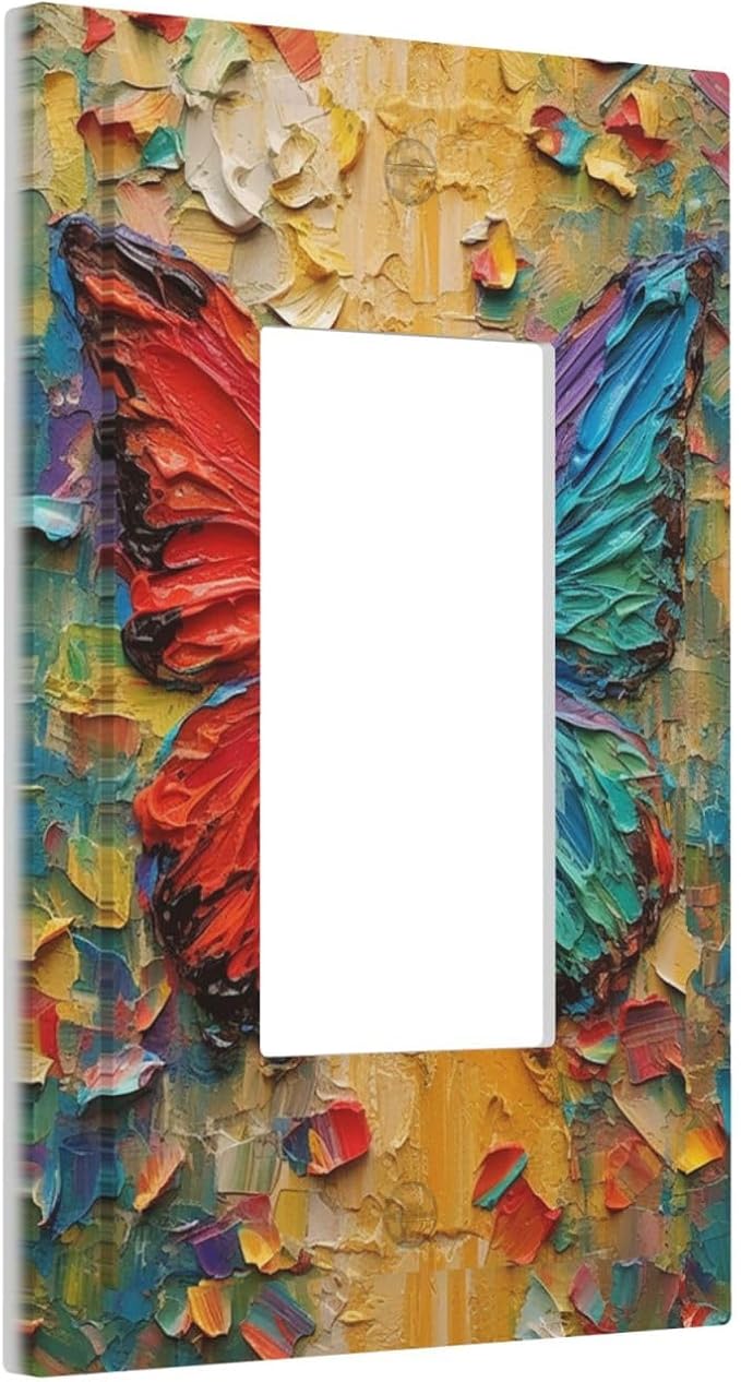 Decorative Outlet Covers Colorful Butterfly Animal Insects Wall Art Abstract 1 Gang Single Rocker Light Switch Cover Plate Wall Plates GFCI Faceplate for Bedroom Home Decor