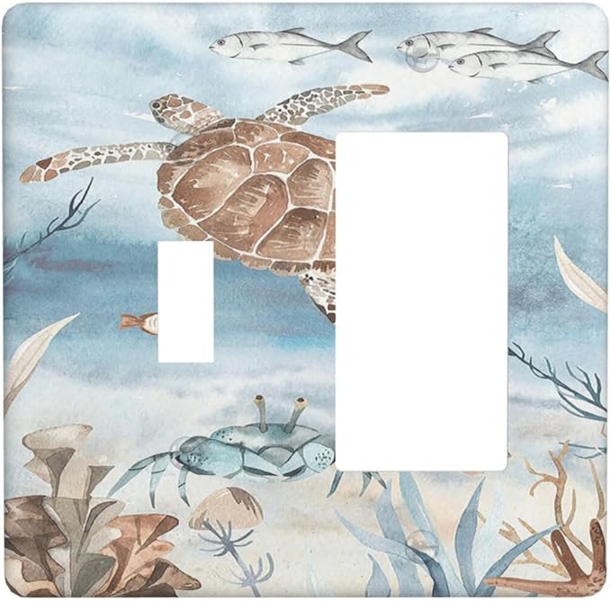 Outlet Covers Sea Turtle Coral Reef Nauticaltheme 1 Toggle 1 Rocker Combination Decorative Wall Plate Electrical Switch Plates Light Switch Cover Plate for Kids room Bathroom Decor