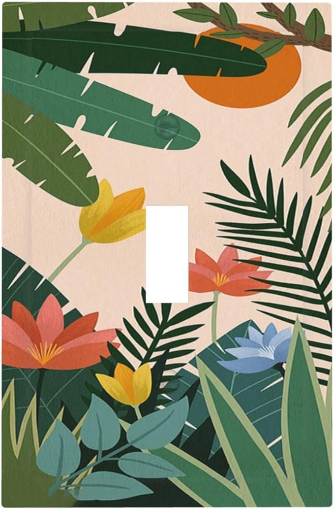 Decorative Light Switch Cover Boho Tropical Plant Floral Pattern 1 Gang Single Toggle Device Electrical Faceplate Switchplates Decorator Outlet Wall Plate for Bedroom Cabin Decor