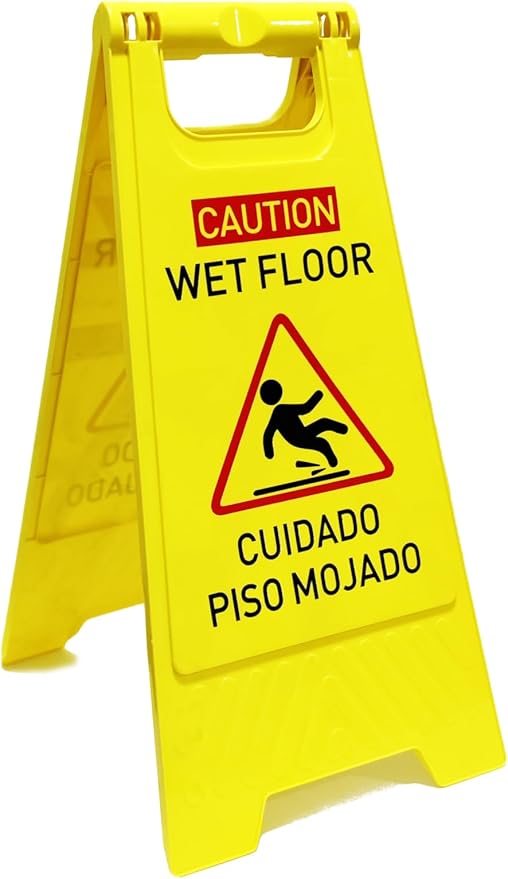 1-Pack Caution wet floor sign, 24 in. (approx. 60 cm) Height,Bright Yellow Double-Sided Folding A-Shaped Frame Design, Bilingual Caution Message