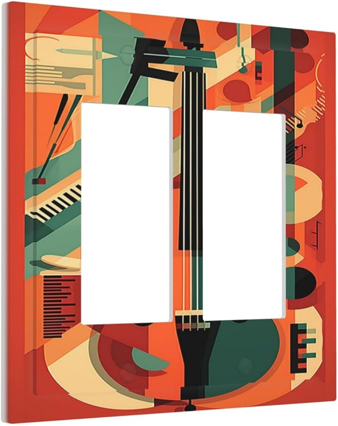 Decorative Outlet Covers Violin Abstract Jazz Colorful Painting 2 Gang Double GFCI Rocker Electrical Wall Panels Light Switch Cover Plate for living Room Office Decor