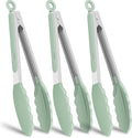 Hotec Silicone Kitchen Tongs for Cooking 9-Inch Serving Tongs with Silicone Tips, Set of 3 (Light Green)