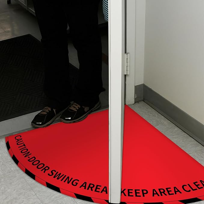 1 Pack Door Swing Caution Floor Sign for Safety Warning Door Swing Area Keep Area Clear Floor Sign Vinyl Non Slip Surface (36 x 36 Inches,Textured,Red)