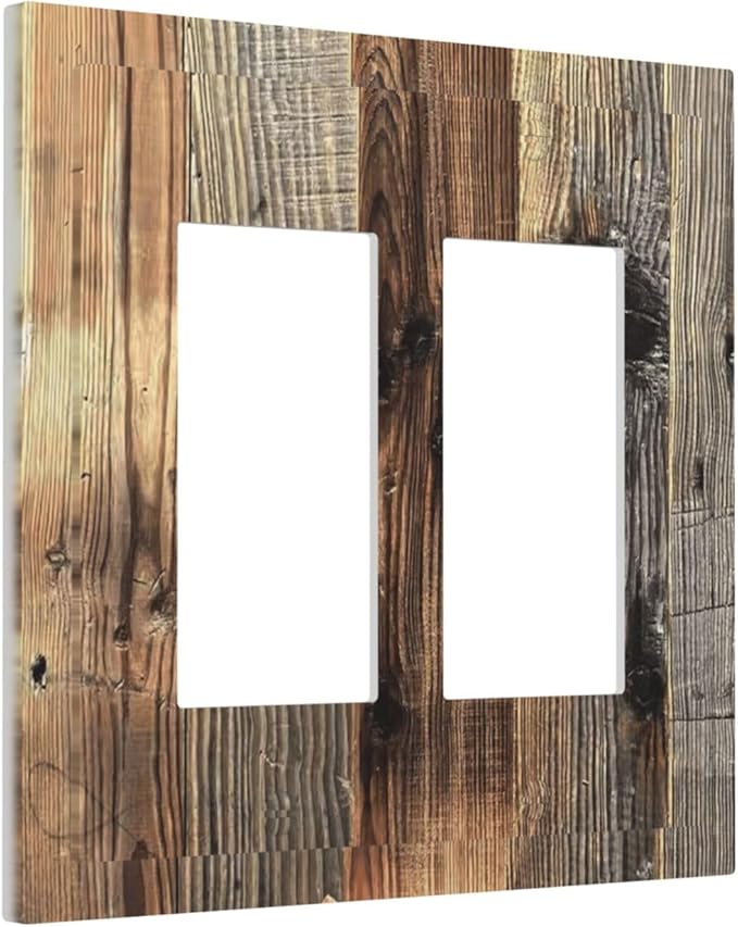 Barn Brown Wood Rustic Weathered Wood Print Decorative Outlet Covers 2 Gang Double GFCI Rocker Electrical Wall Panels Light Switch Cover Plate for Farmhouse Home Decor