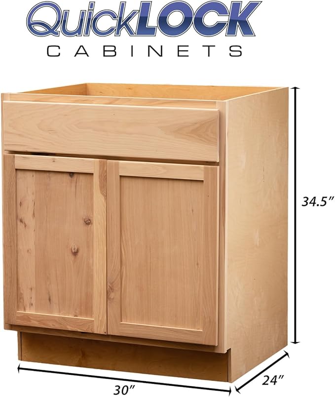 Quicklock RTA (Ready-to-Assemble) | Base Kitchen Cabinets - Shaker Style | Made in America (Raw Cherry, 30" Wx34.5 Hx24 D Base)