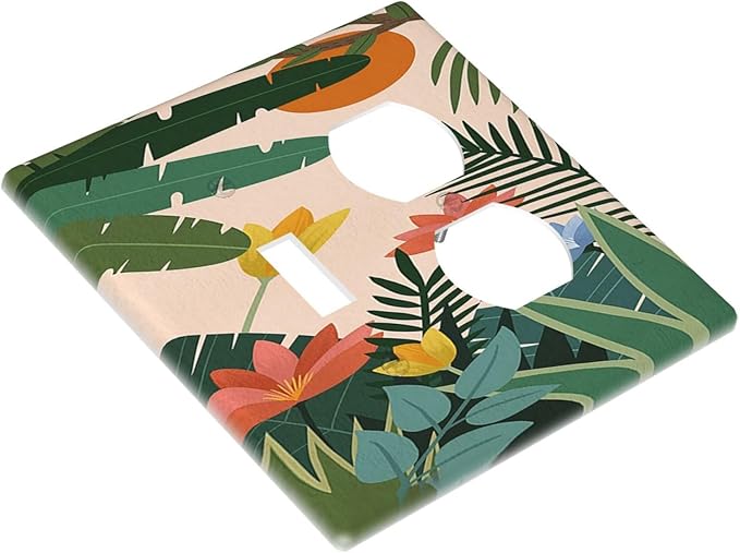 Wallplates Boho Tropical Plant Floral Pattern 1 Toggle 1 Duplex Switch Plate Electrical GFCI Faceplate Decorative Light Switch Covers for Bedroom Cabin Decor